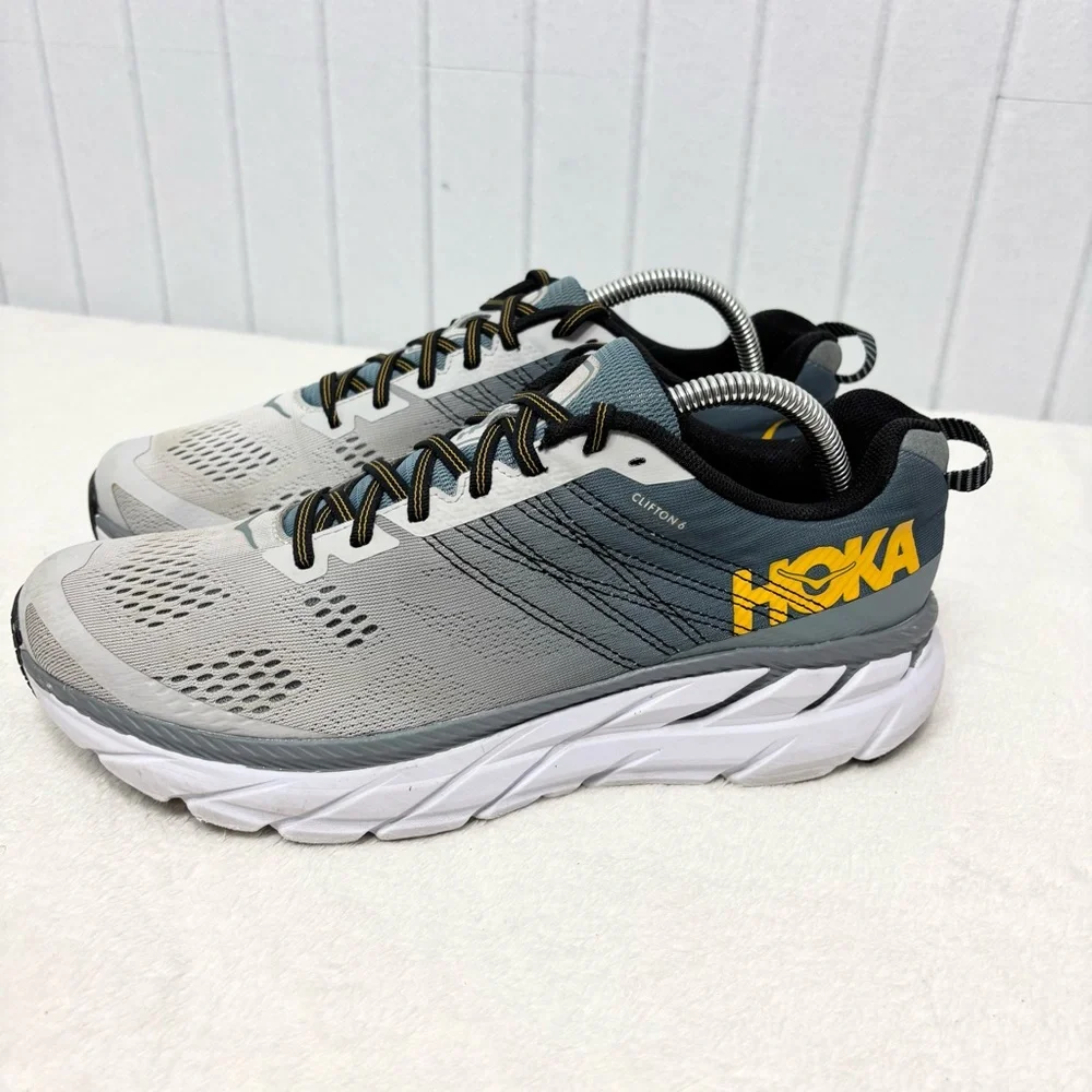 Hoka One One Clifton 6 Shoes Mens Size 9.5 Gray Blue Running‎ Max Cushion Road